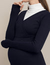 Zipless Maternity Maxi Bodycon Dress with Slit - Navy Blue