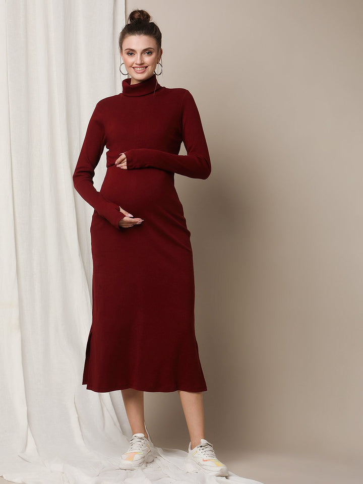 Feeding Overlay Rib-Knit Dress