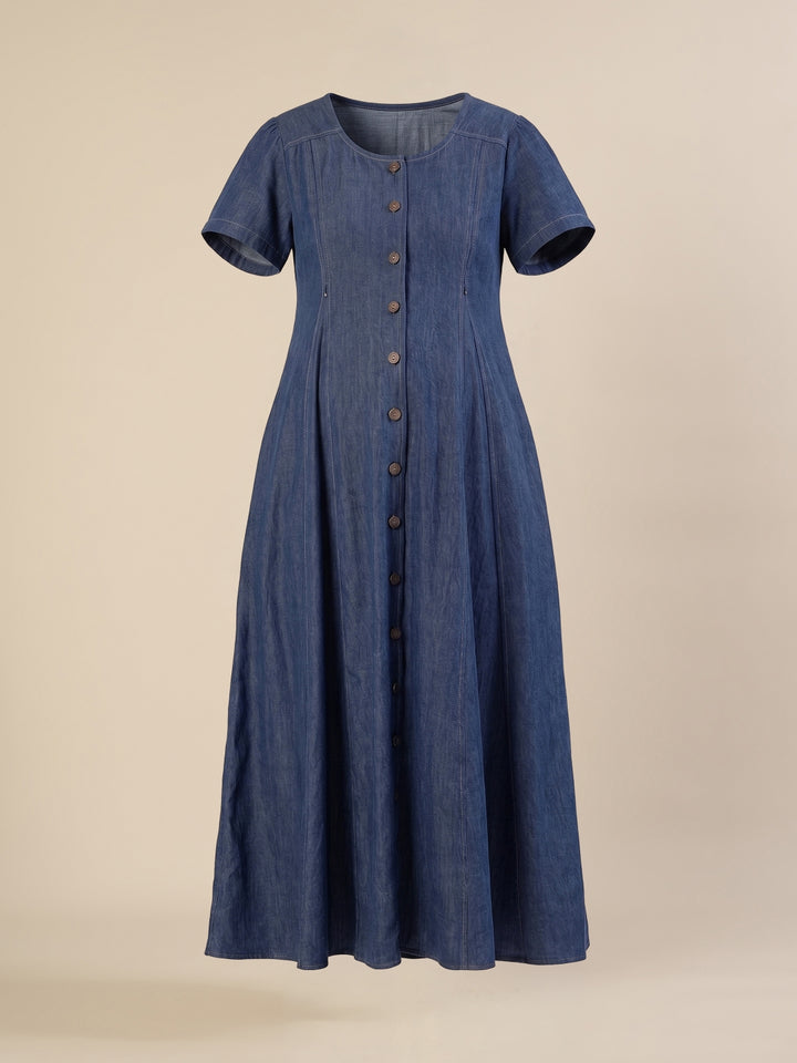 Maternity & Nursing Steel Blue Button-Front Denim Dress