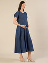 Maternity & Nursing Steel Blue Button-Front Denim Dress