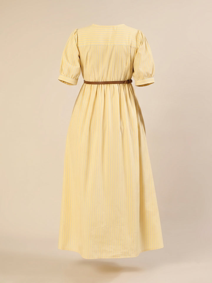 Maternity & Nursing Yellow Stripe Belted Midi Dress