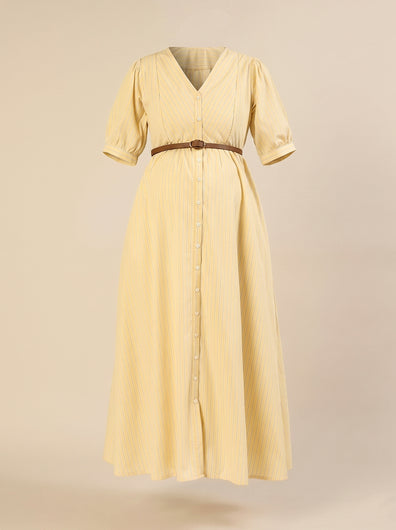 Maternity & Nursing Yellow Stripe Belted Midi Dress