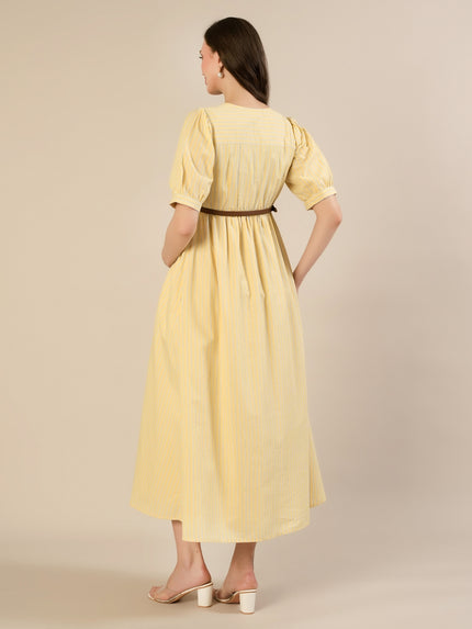 Maternity & Nursing Yellow Stripe Belted Midi Dress