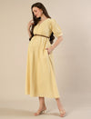 Maternity & Nursing Yellow Stripe Belted Midi Dress