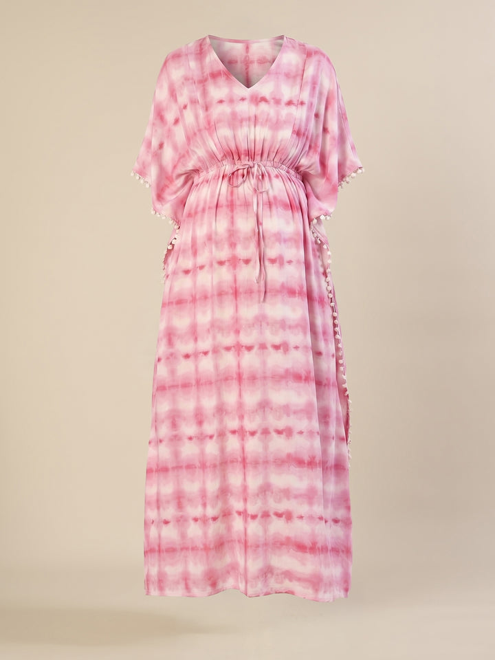 Maternity & Nursing Pink Tie-Dye Kaftan Maxi Dress