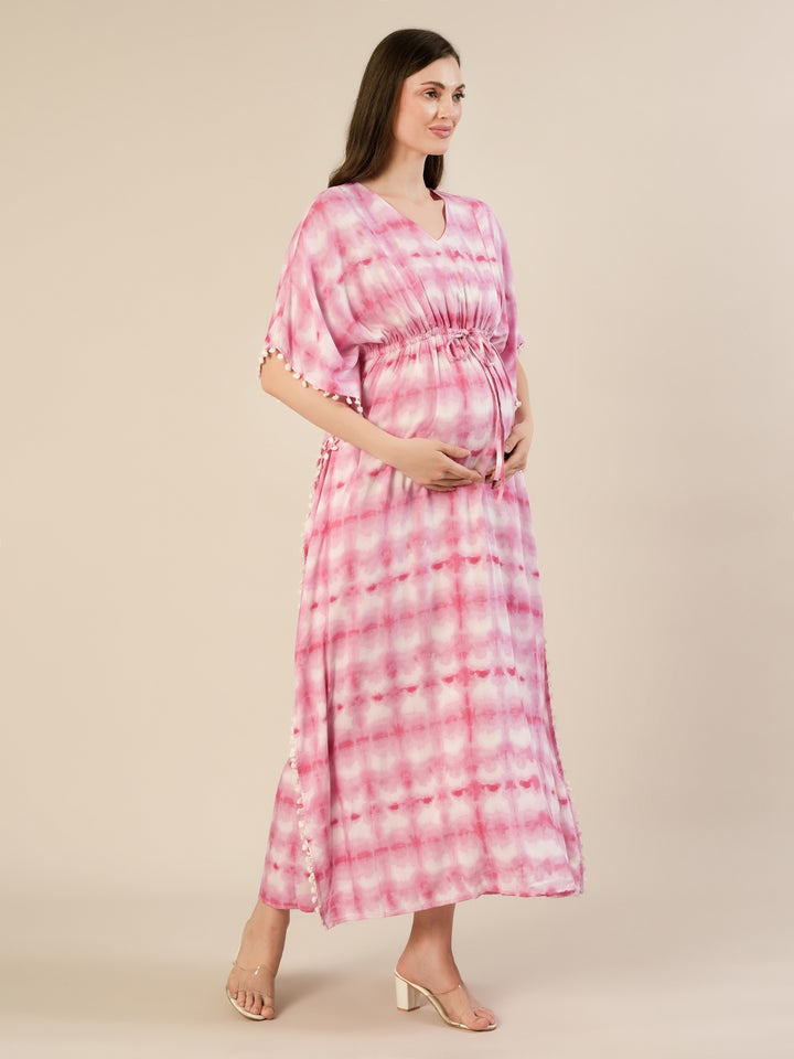 Maternity & Nursing Pink Tie-Dye Kaftan Maxi Dress