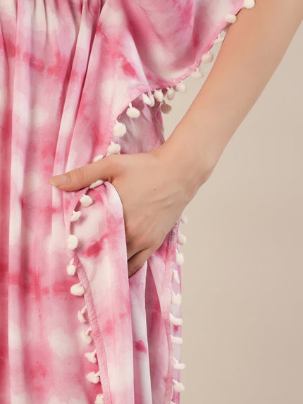 Maternity & Nursing Pink Tie-Dye Kaftan Maxi Dress