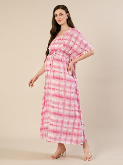 Maternity & Nursing Pink Tie-Dye Kaftan Maxi Dress