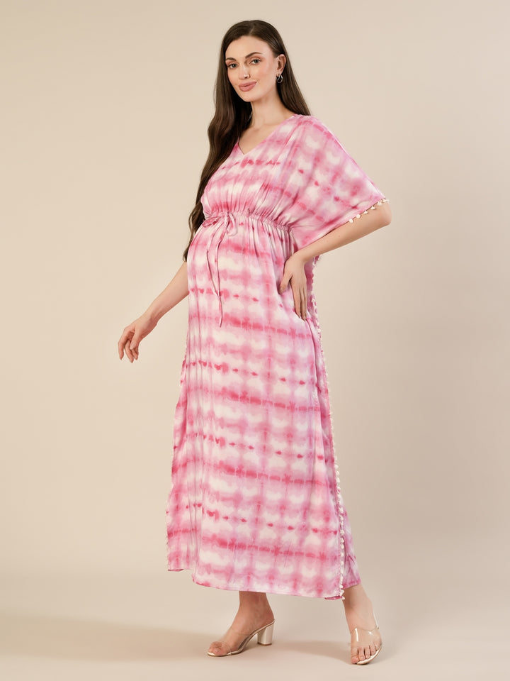 Maternity & Nursing Pink Tie-Dye Kaftan Maxi Dress