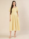 Maternity & Nursing Yellow Puff Sleeve Cotton Midi Dress