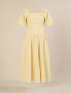 Maternity & Nursing Yellow Puff Sleeve Cotton Midi Dress