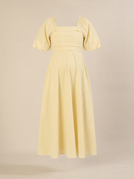 Maternity & Nursing Yellow Puff Sleeve Cotton Midi Dress