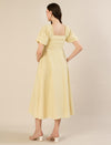 Maternity & Nursing Yellow Puff Sleeve Cotton Midi Dress