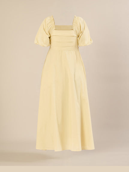 Maternity & Nursing Yellow Puff Sleeve Cotton Midi Dress
