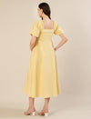 Maternity & Nursing Yellow Puff Sleeve Cotton Midi Dress