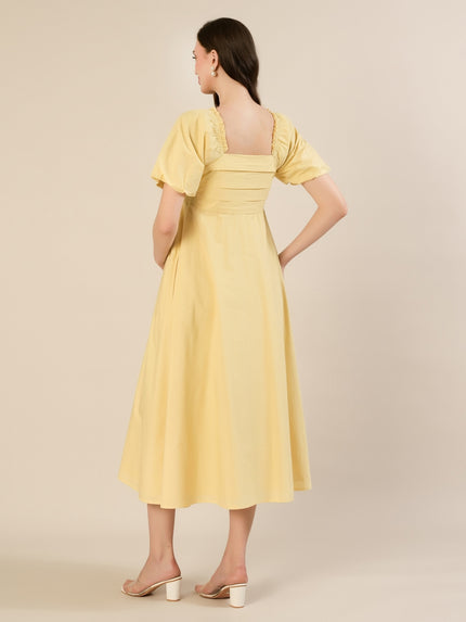 Maternity & Nursing Yellow Puff Sleeve Cotton Midi Dress