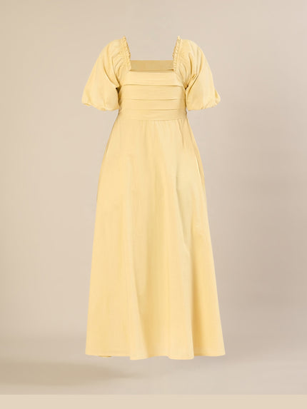Maternity & Nursing Yellow Puff Sleeve Cotton Midi Dress