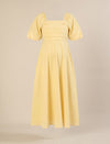 Maternity & Nursing Yellow Puff Sleeve Cotton Midi Dress