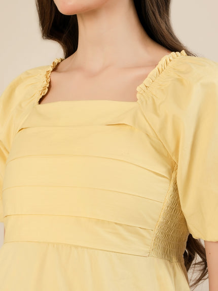Maternity & Nursing Yellow Puff Sleeve Cotton Midi Dress