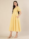 Maternity & Nursing Yellow Puff Sleeve Cotton Midi Dress