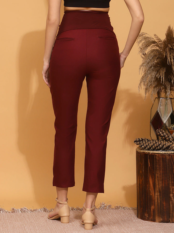 Stretchy Cotton Maternity Formal Pants- Burgundy