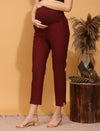 Stretchy Cotton Maternity Formal Pants- Burgundy