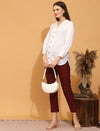 Stretchy Cotton Maternity Formal Pants- Burgundy