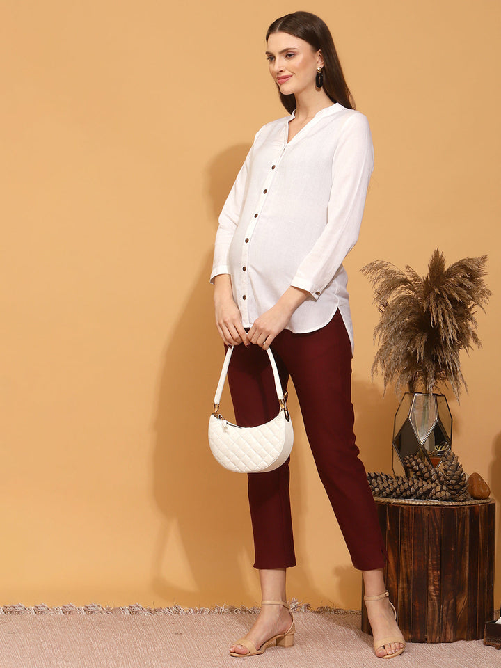 Stretchy Cotton Maternity Formal Pants- Burgundy