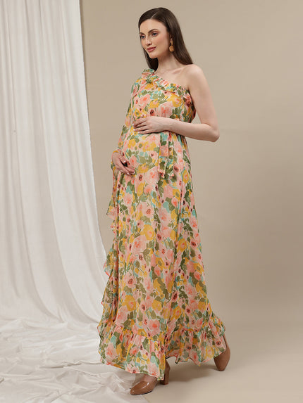 Maternity One Shoulder Maxi Dress- Peach