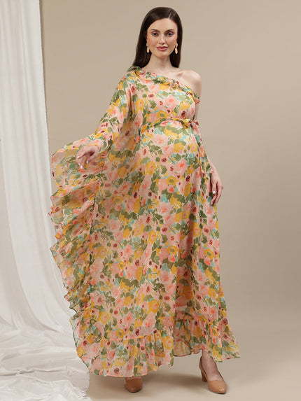 Maternity One Shoulder Maxi Dress- Peach
