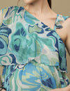 Maternity One-Shoulder Tiered Blue Dress