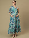 Maternity One-Shoulder Tiered Blue Dress