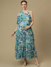 Maternity One-Shoulder Tiered Blue Dress