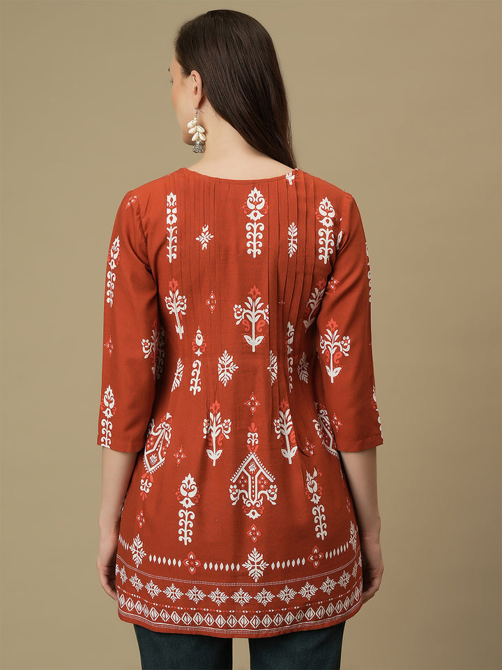 Maternity Orange Knotted Kurti Tunic Top