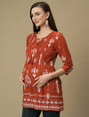 Maternity Orange Knotted Kurti Tunic Top