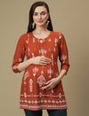 Maternity Orange Knotted Kurti Tunic Top