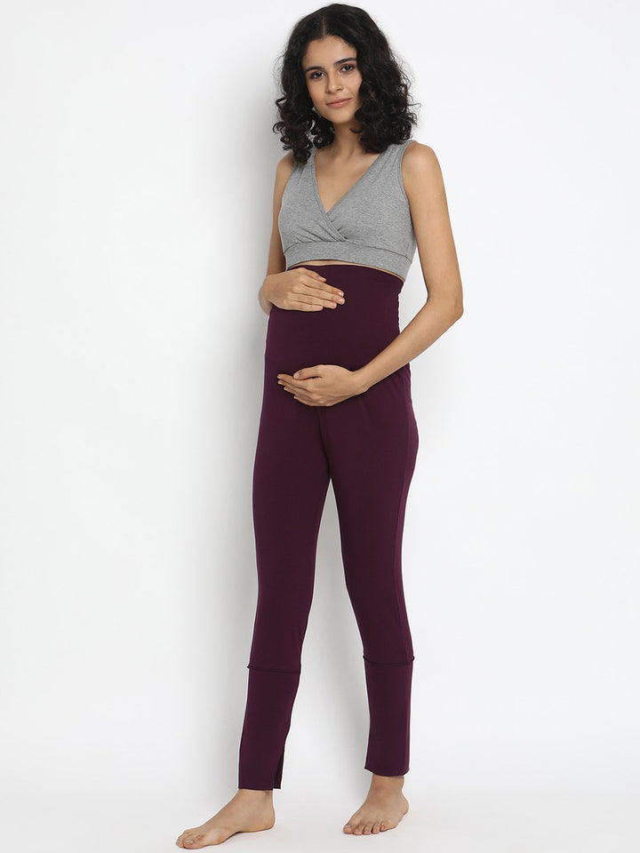 Maternity Winter Leggings (French Terry Lined) - Purple