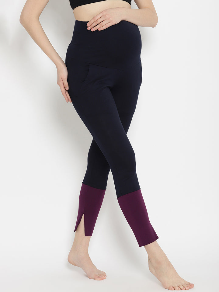 Maternity Winter Leggings (French Terry Lined) - Blue/Purple