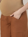 Maternity Cotton Linen Palazzo Pants-Brown