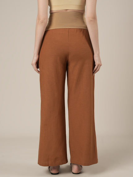 Maternity Cotton Linen Palazzo Pants-Brown