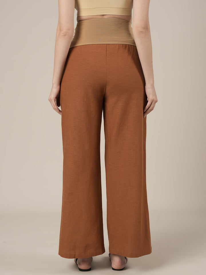 Maternity Cotton Linen Palazzo Pants-Brown