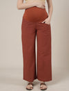 Maternity Cotton Linen Palazzo Pants-Rust