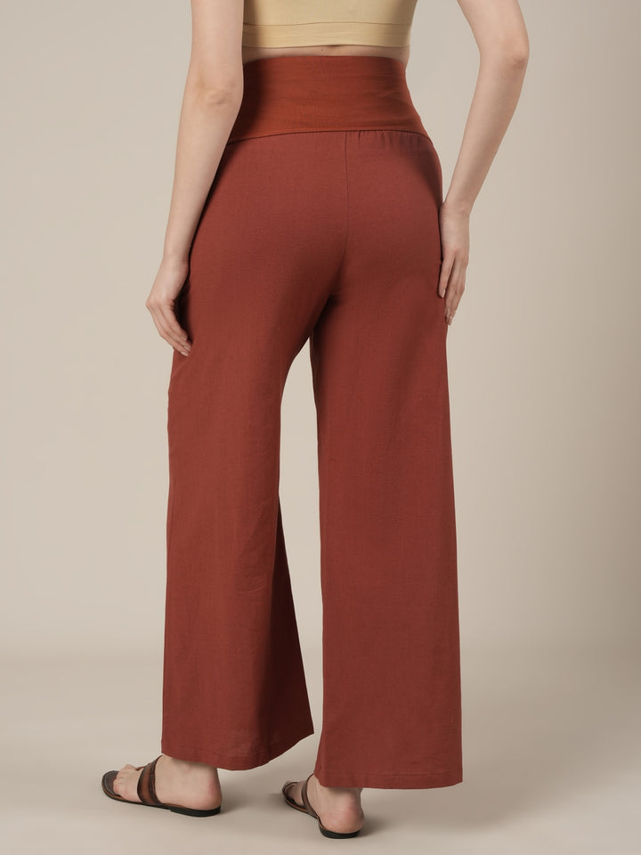 Maternity Cotton Linen Palazzo Pants-Rust
