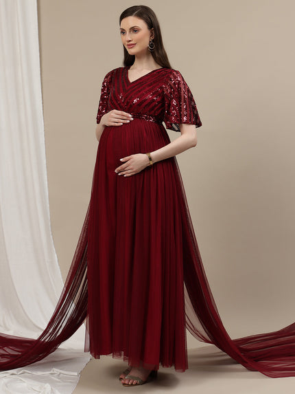 Buy Maternity Party Wear Gown with Trail Buy Maternity Party Wear Gown with Trail