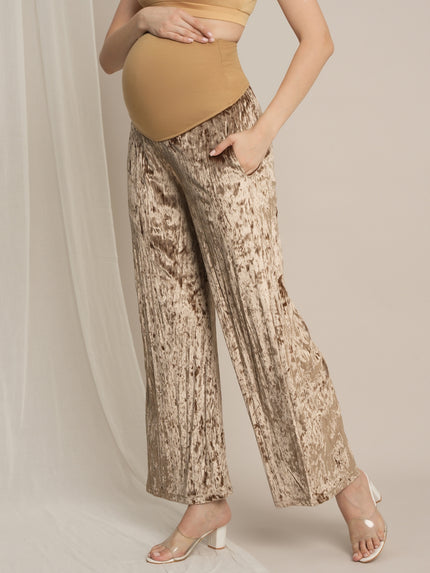 Golden Maternity Velvet Party Wear Co-ord Set with Palazzo