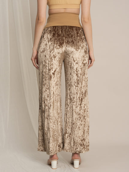 Golden Maternity Velvet Party Wear Co-ord Set with Palazzo