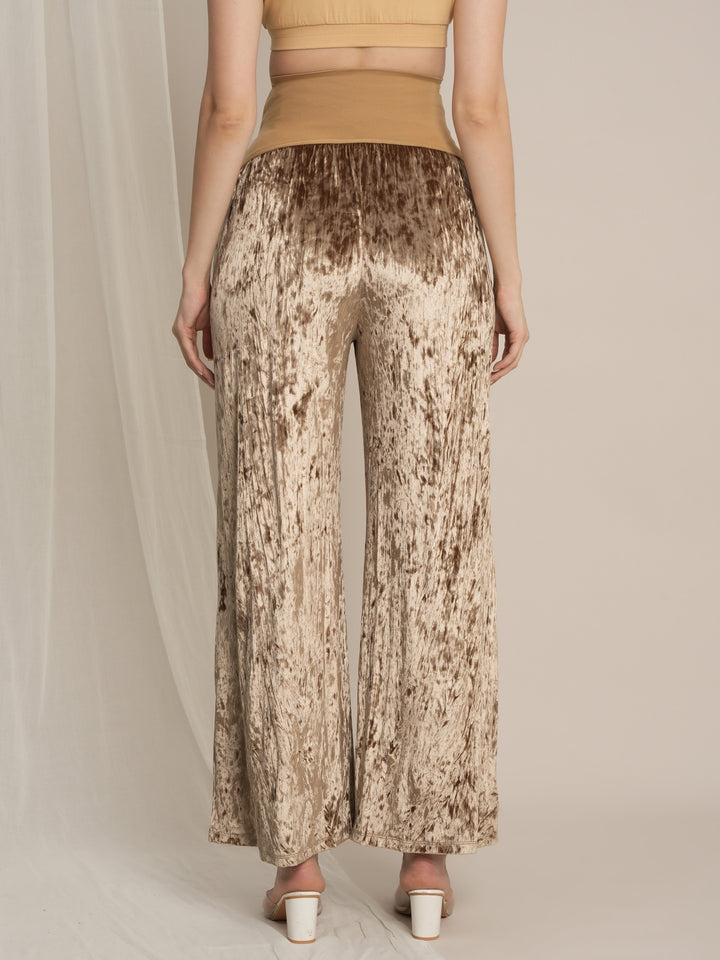 Golden Maternity Velvet Party Wear Co-ord Set with Palazzo