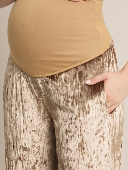 Golden Maternity Velvet Party Wear Co-ord Set with Palazzo