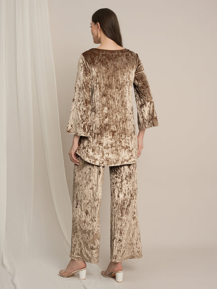 Golden Maternity Velvet Party Wear Co-ord Set with Palazzo