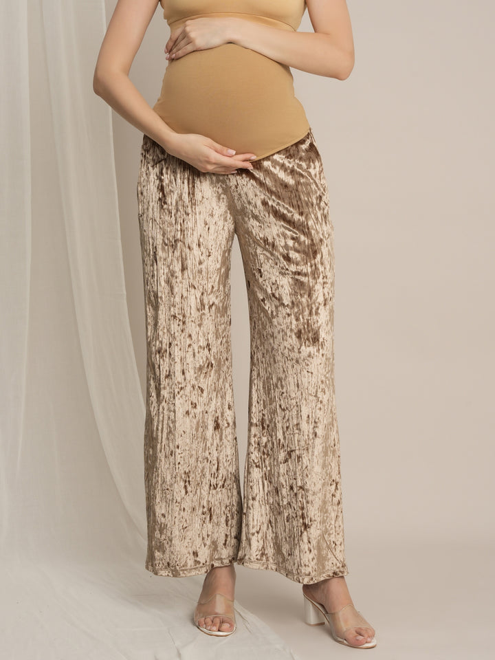 Golden Maternity Velvet Party Wear Co-ord Set with Palazzo